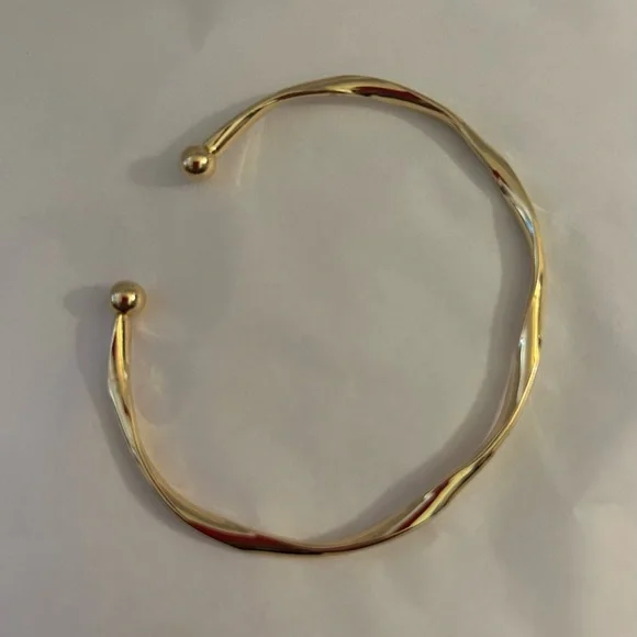 NEW Fashion Sizable Golden-Tone Twisted Alloy Open Bangle Bracelet Balled Ends - Picture 3 of 7